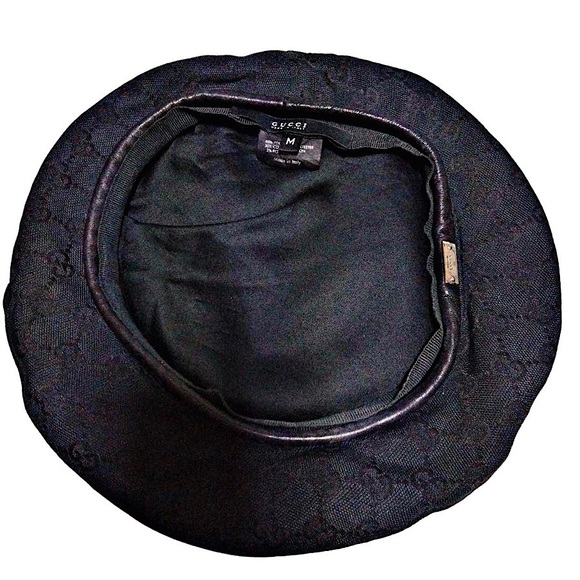 Authentic Gucci Tom Ford Black Monogram GG Jacquard Leather Trim Beret - Picture 5 of 9